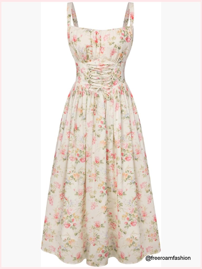 Corset Milkmaid Maxi Dress With Pockets Square Neck Sleeveless